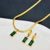 Parure Bijoux Femme Émeraude | Acier Titane | Chaîne Serpent | Style Rétro Luxe