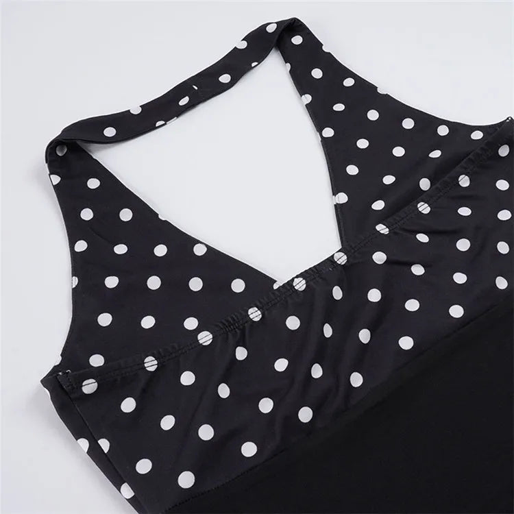 Ensemble 2 Pièces à Pois Femme – Top Halter Col V Dos Nu + Short Tenue Plage Chic