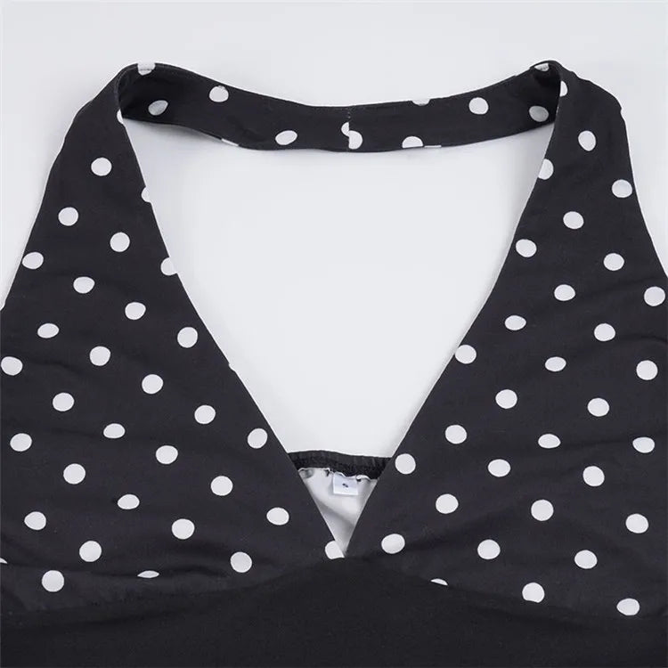 Ensemble 2 Pièces à Pois Femme – Top Halter Col V Dos Nu + Short Tenue Plage Chic