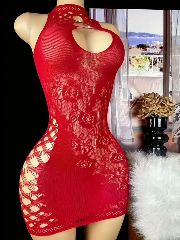 Robe Lingerie Filet Transparent – Dentelle & Col Licou | Bordeaux