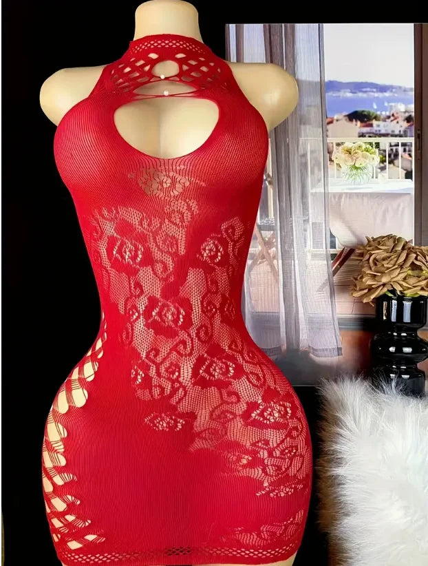 Robe Lingerie Filet Transparent – Dentelle & Col Licou | Bordeaux