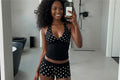 Ensemble 2 Pièces à Pois Femme – Top Halter Col V Dos Nu + Short Tenue Plage Chic