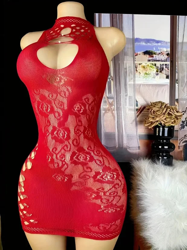 Robe Lingerie Filet Transparent – Dentelle & Col Licou | Bordeaux
