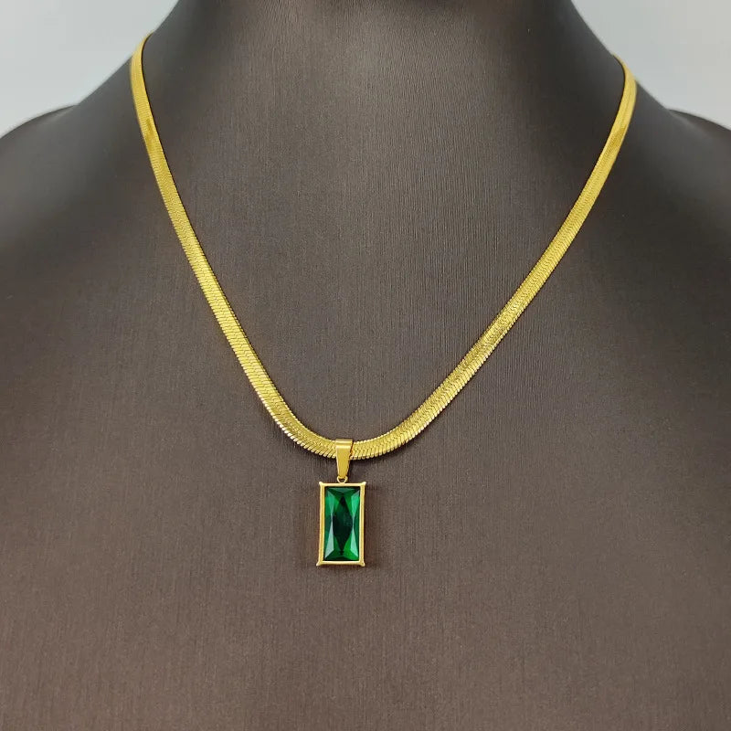 Parure Bijoux Femme Émeraude | Acier Titane | Chaîne Serpent | Style Rétro Luxe