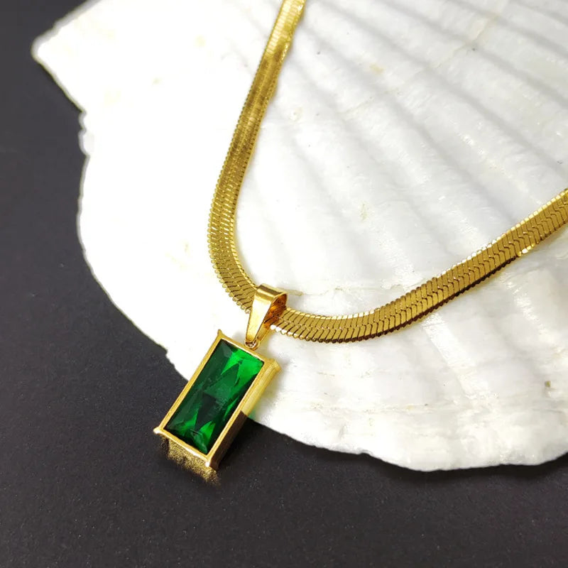 Parure Bijoux Femme Émeraude | Acier Titane | Chaîne Serpent | Style Rétro Luxe