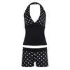 Ensemble 2 Pièces à Pois Femme – Top Halter Col V Dos Nu + Short Tenue Plage Chic