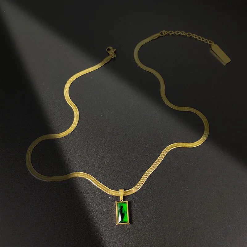 Parure Bijoux Femme Émeraude | Acier Titane | Chaîne Serpent | Style Rétro Luxe