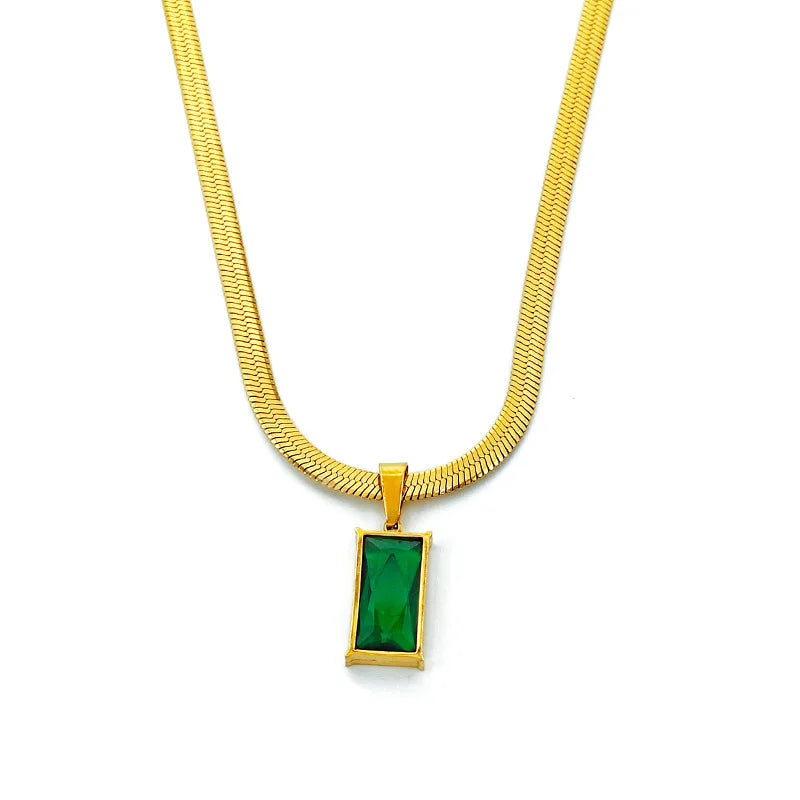 Parure Bijoux Femme Émeraude | Acier Titane | Chaîne Serpent | Style Rétro Luxe