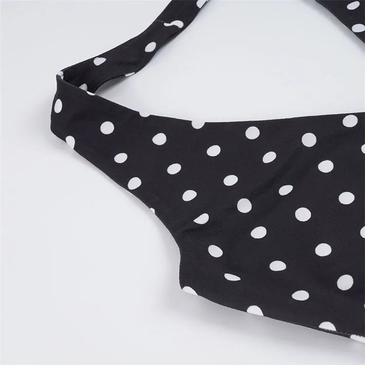 Ensemble 2 Pièces à Pois Femme – Top Halter Col V Dos Nu + Short Tenue Plage Chic