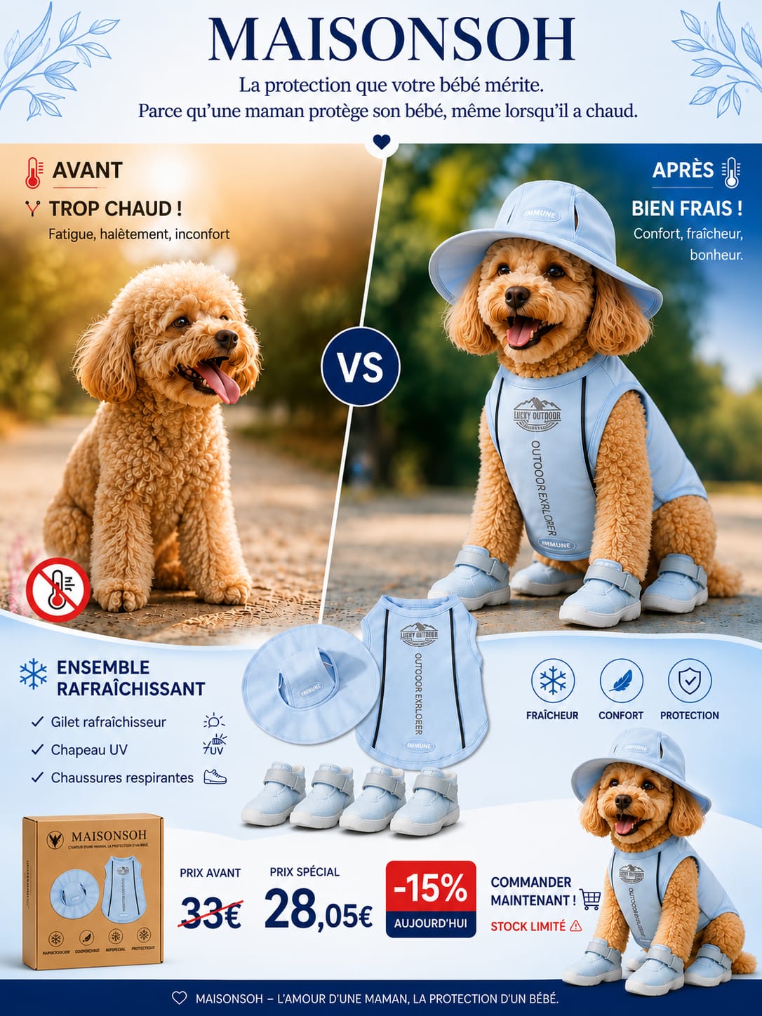 Ensemble Solaire Chien — Manteau & Chapeau Anti-UV