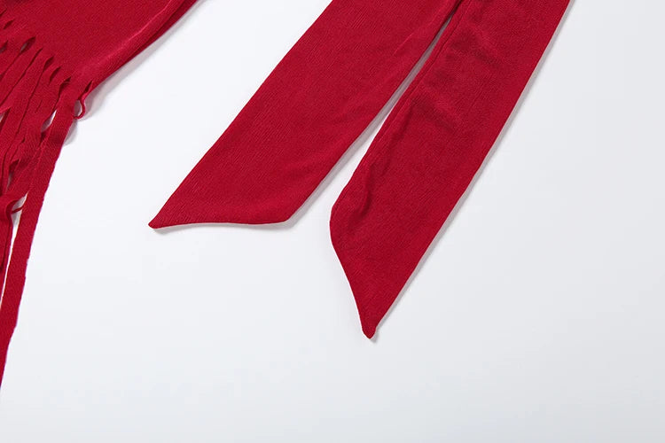 Robe Velours Moulante – Col Licou, Dos Nu & Ourlet À Glands | Femme