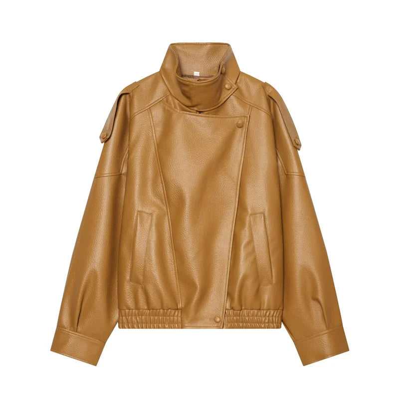 Veste Motarde en Similicuir Grainé — Style Luxe Automne