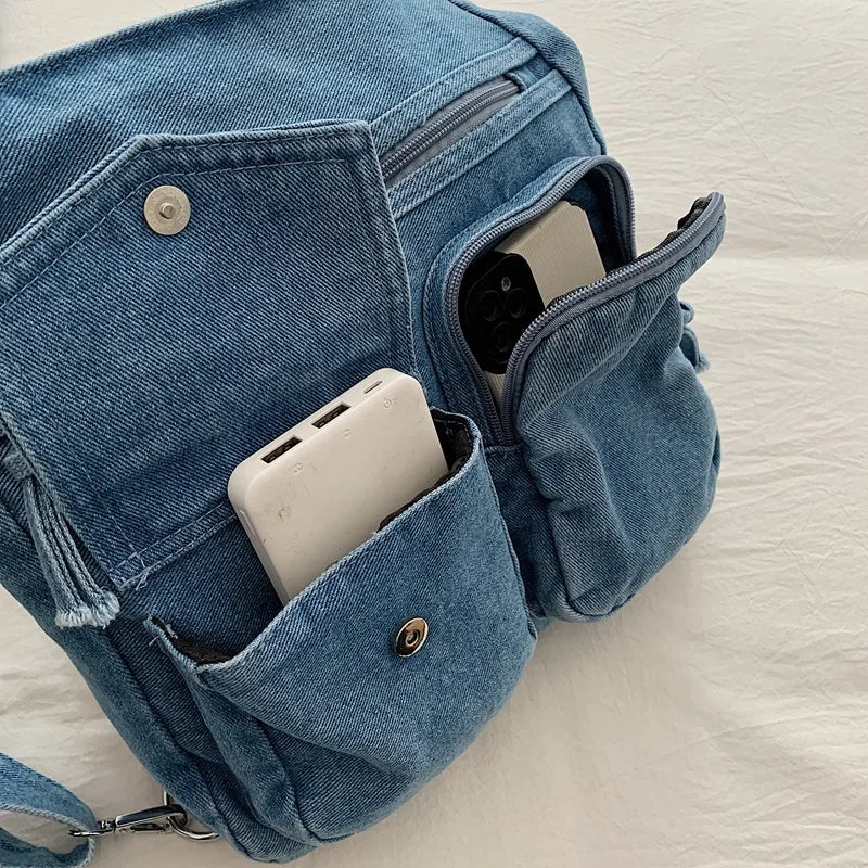 Sac Bandoulière Femme Luxe Casual | Grand Fourre-Tout en Denim Premium