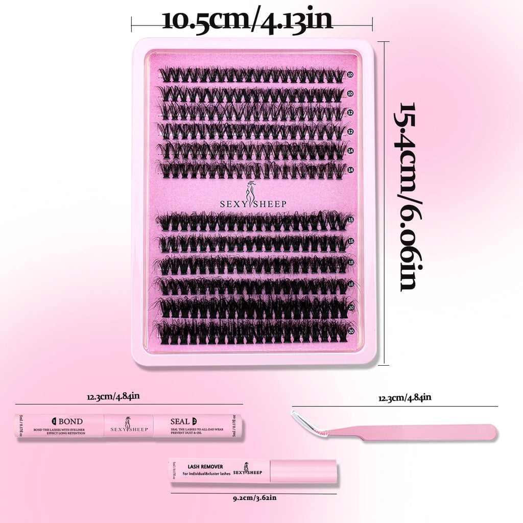 Extensions de cils DIY en grappes 40D/60D, cils segmentés en queue de pie, cils individuels avec colle et dissolvant pour cils
