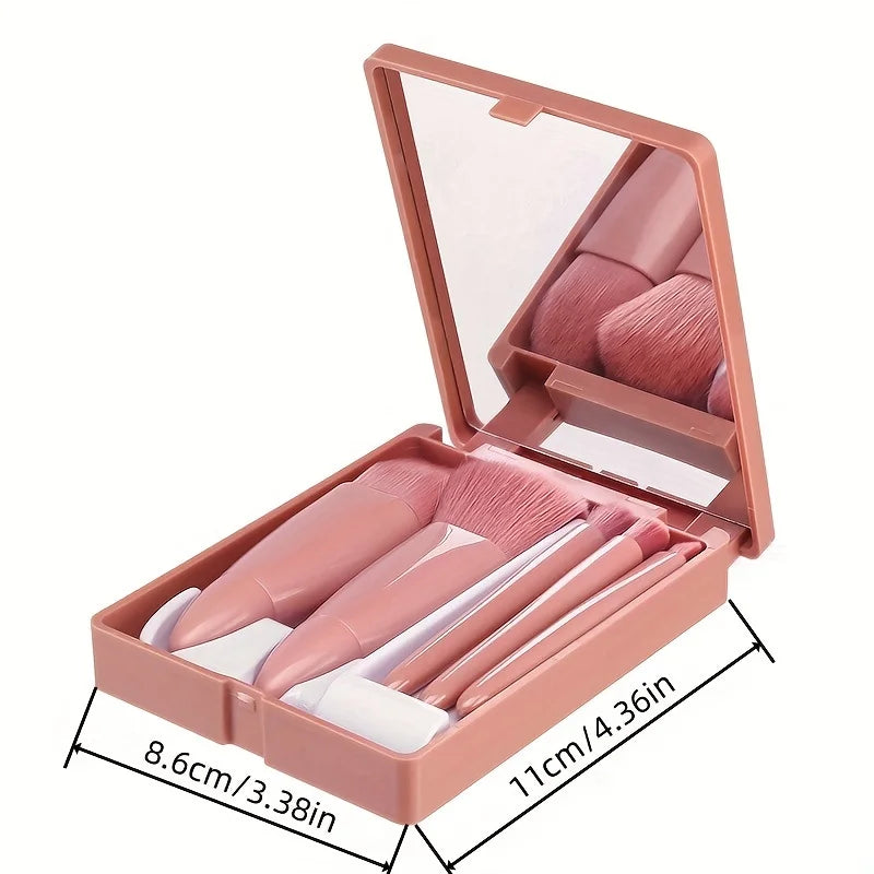 Kit Pinceaux Maquillage Voyage 5 Pièces avec Miroir Pliable | Mini Set Luxe