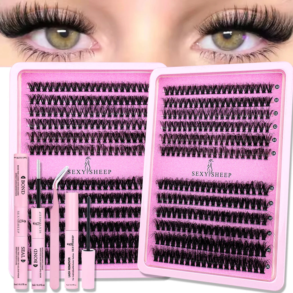 Extensions de cils DIY en grappes 40D/60D, cils segmentés en queue de pie, cils individuels avec colle et dissolvant pour cils