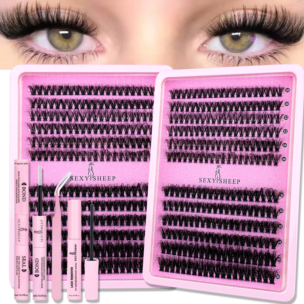 Extensions de cils DIY en grappes 40D/60D, cils segmentés en queue de pie, cils individuels avec colle et dissolvant pour cils