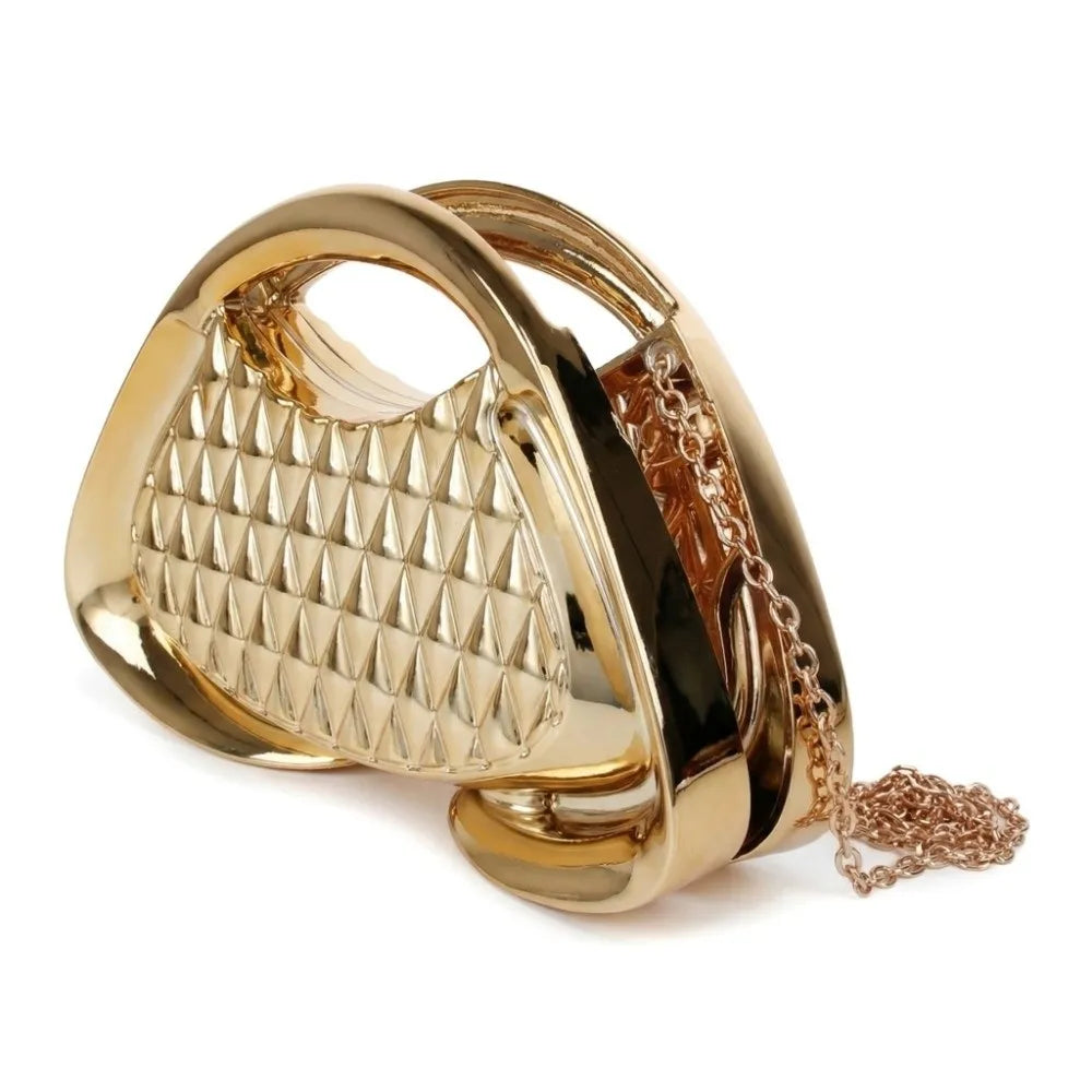 Pochette de Soirée Luxe | Sac Rigide Géométrique en Acrylique & Maille Dorée