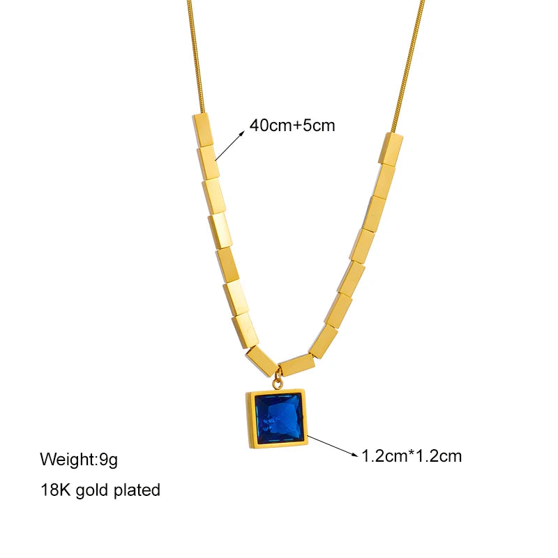 Collier Femme Zircon Bleu | Acier Inoxydable 316L | Chaîne Clavicule Géométrique