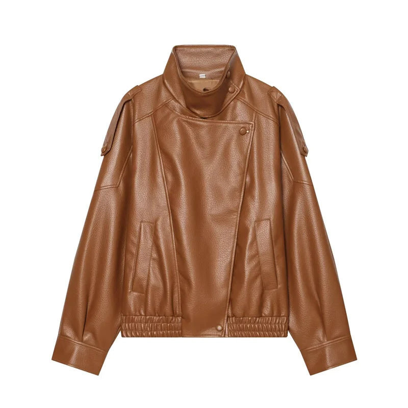 Veste Motarde en Similicuir Grainé — Style Luxe Automne