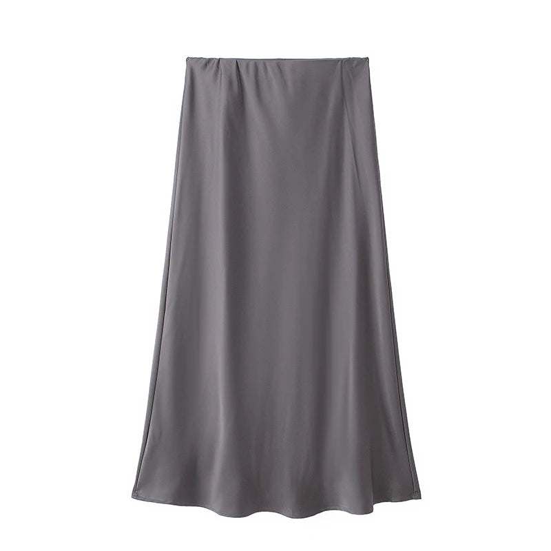 Jupe Midi en Satin Noir – Taille Haute Élégante | Femme
