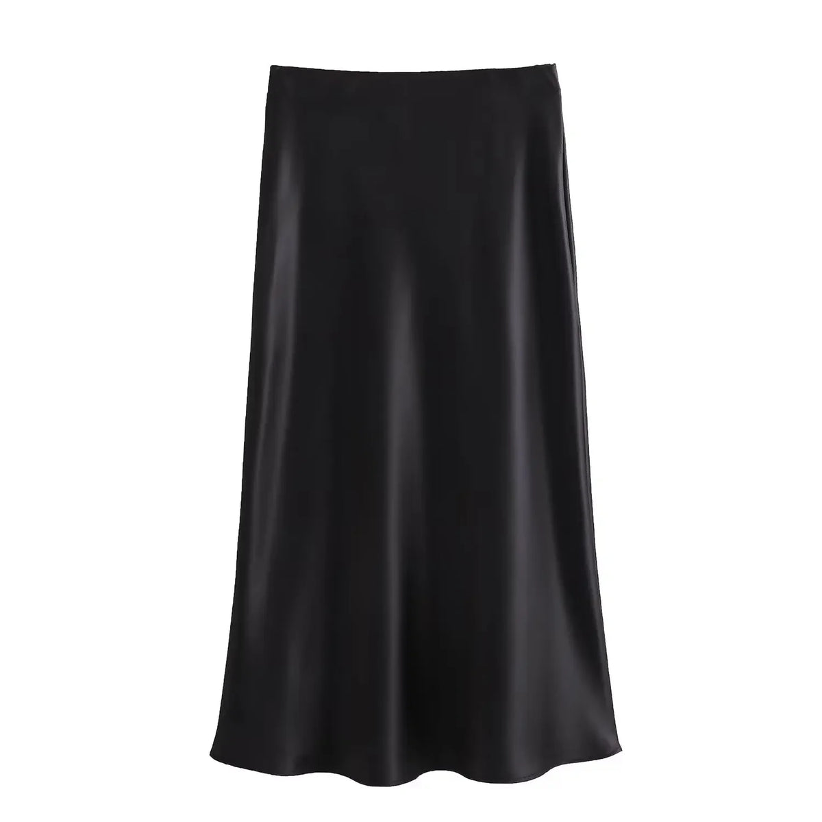 Jupe Midi en Satin Noir – Taille Haute Élégante | Femme