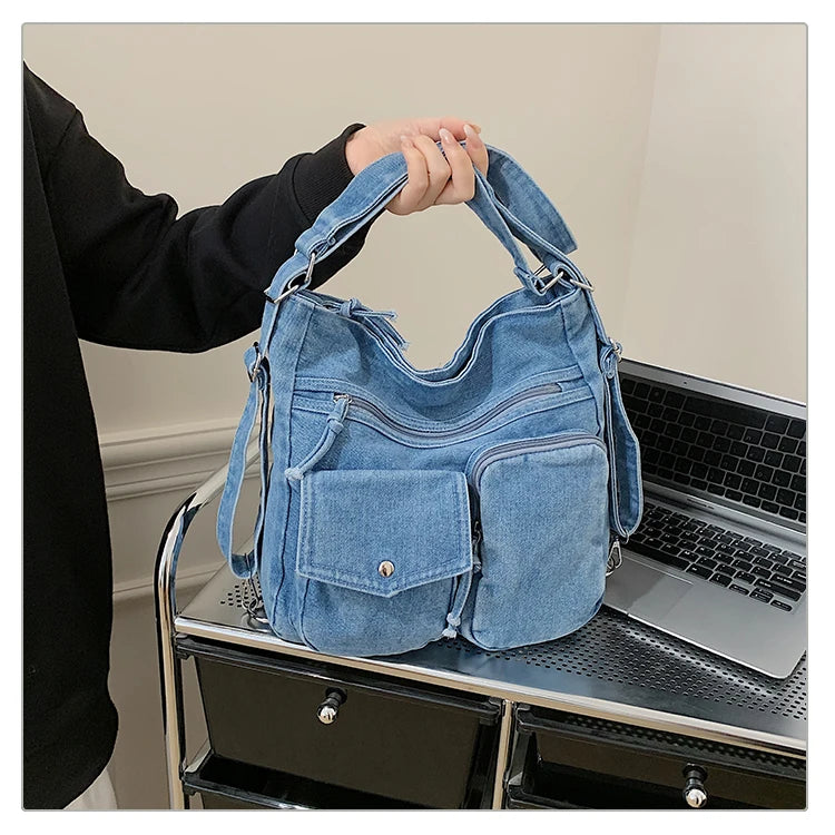 Sac Bandoulière Femme Luxe Casual | Grand Fourre-Tout en Denim Premium