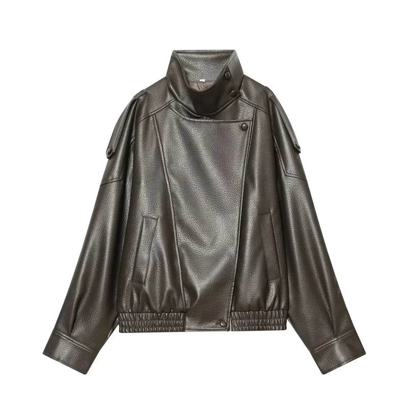 Veste Motarde en Similicuir Grainé — Style Luxe Automne