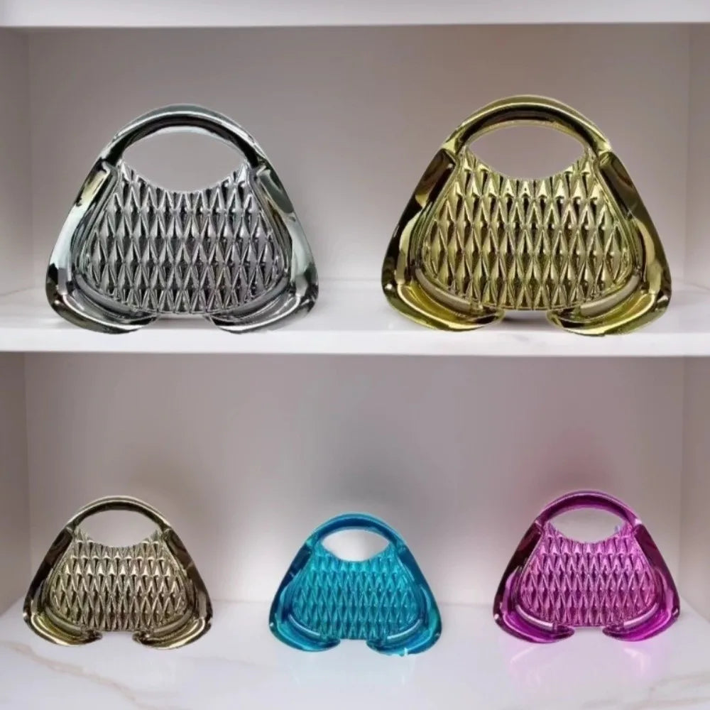 Pochette de Soirée Luxe | Sac Rigide Géométrique en Acrylique & Maille Dorée