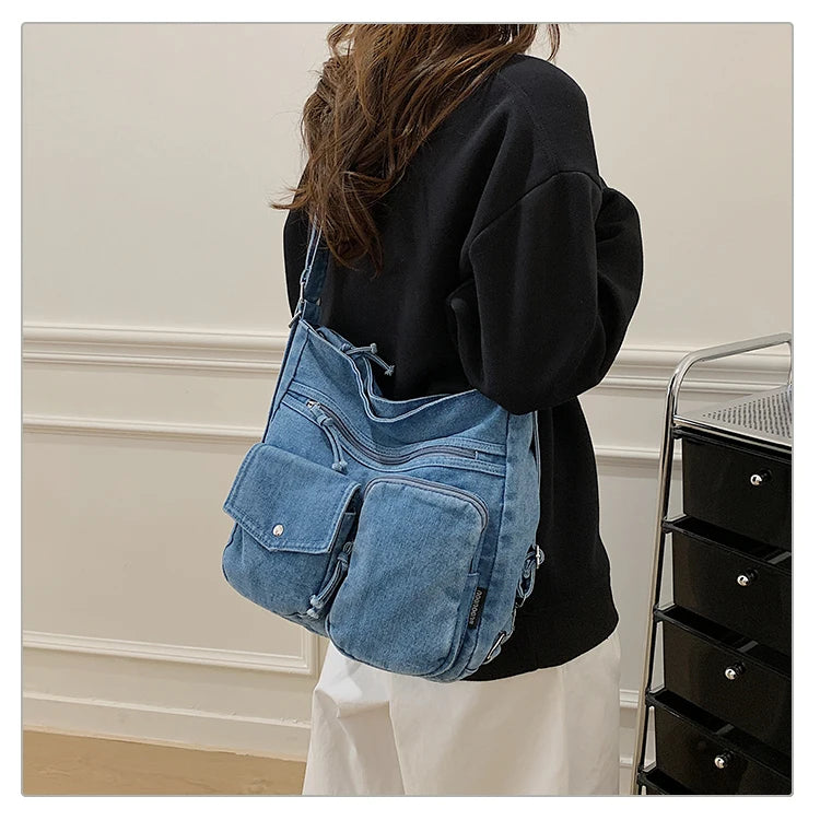 Sac Bandoulière Femme Luxe Casual | Grand Fourre-Tout en Denim Premium
