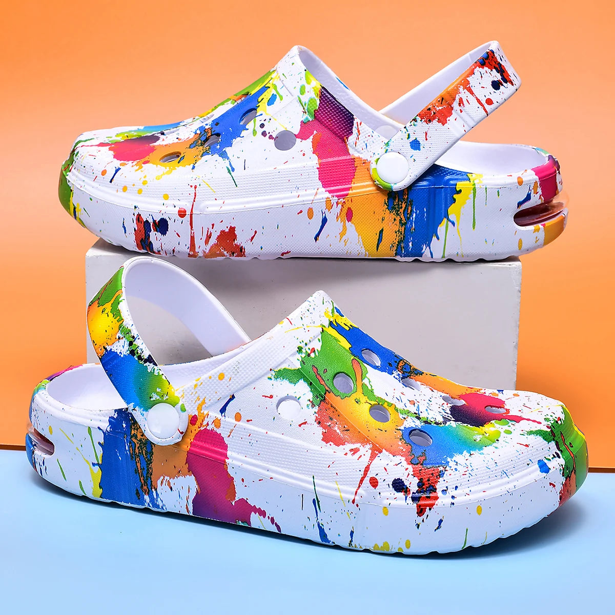 Sabots Style Couple Motif Jet d'Encre | Sandales Plage Respirantes Semelle Épaisse
