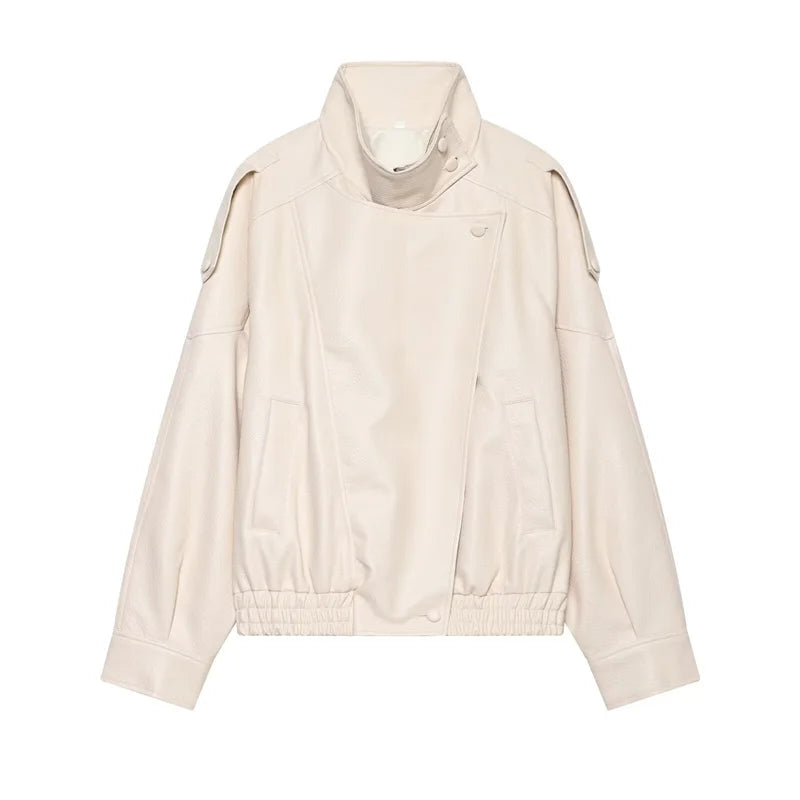 Veste Motarde en Similicuir Grainé — Style Luxe Automne