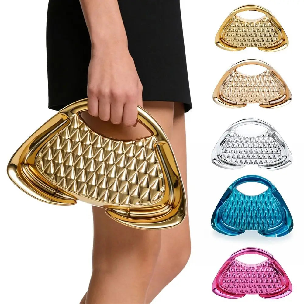 Pochette de Soirée Luxe | Sac Rigide Géométrique en Acrylique & Maille Dorée
