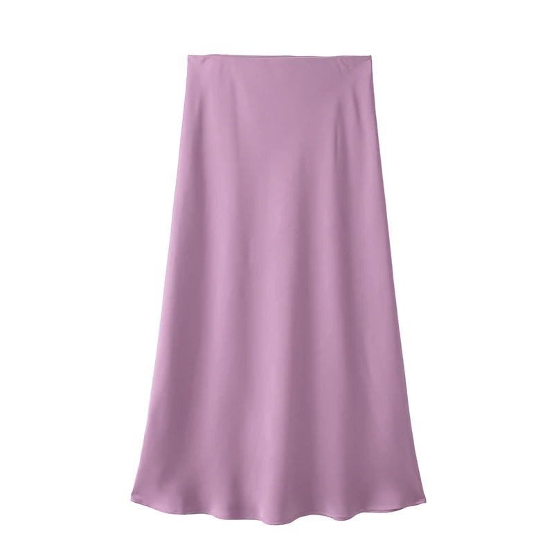 Jupe Midi en Satin Noir – Taille Haute Élégante | Femme