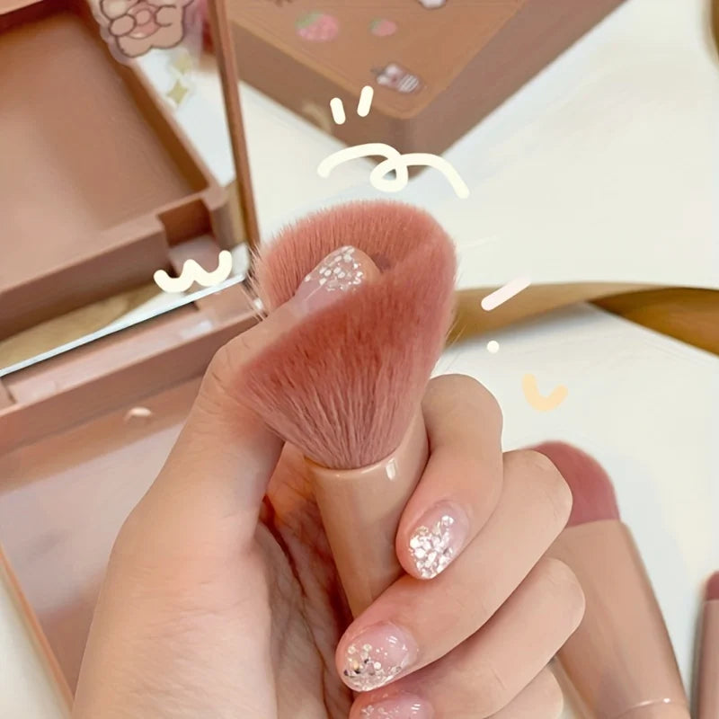 Kit Pinceaux Maquillage Voyage 5 Pièces avec Miroir Pliable | Mini Set Luxe