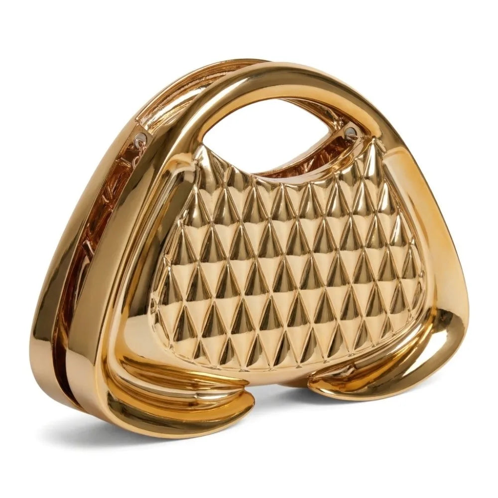 Pochette de Soirée Luxe | Sac Rigide Géométrique en Acrylique & Maille Dorée