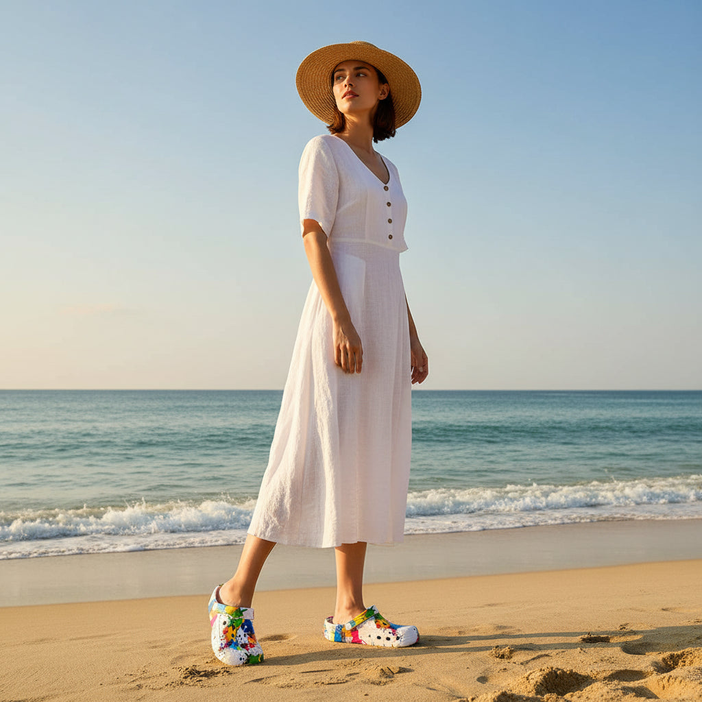 Sabots Style Couple Motif Jet d'Encre | Sandales Plage Respirantes Semelle Épaisse