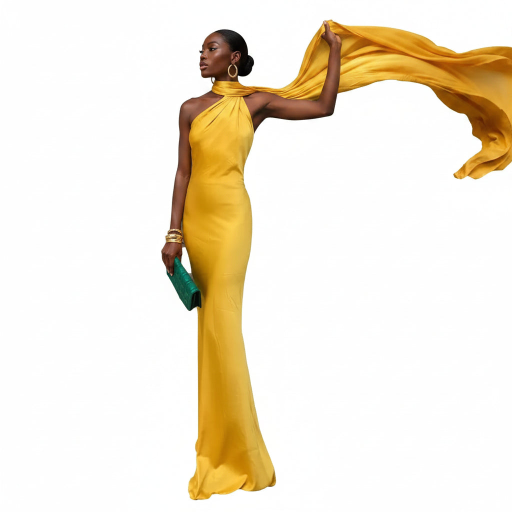 Robe Maxi Col Licou – Dos Nu, Sans Manches, Slim Fit