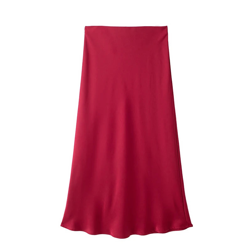 Jupe Midi en Satin Noir – Taille Haute Élégante | Femme