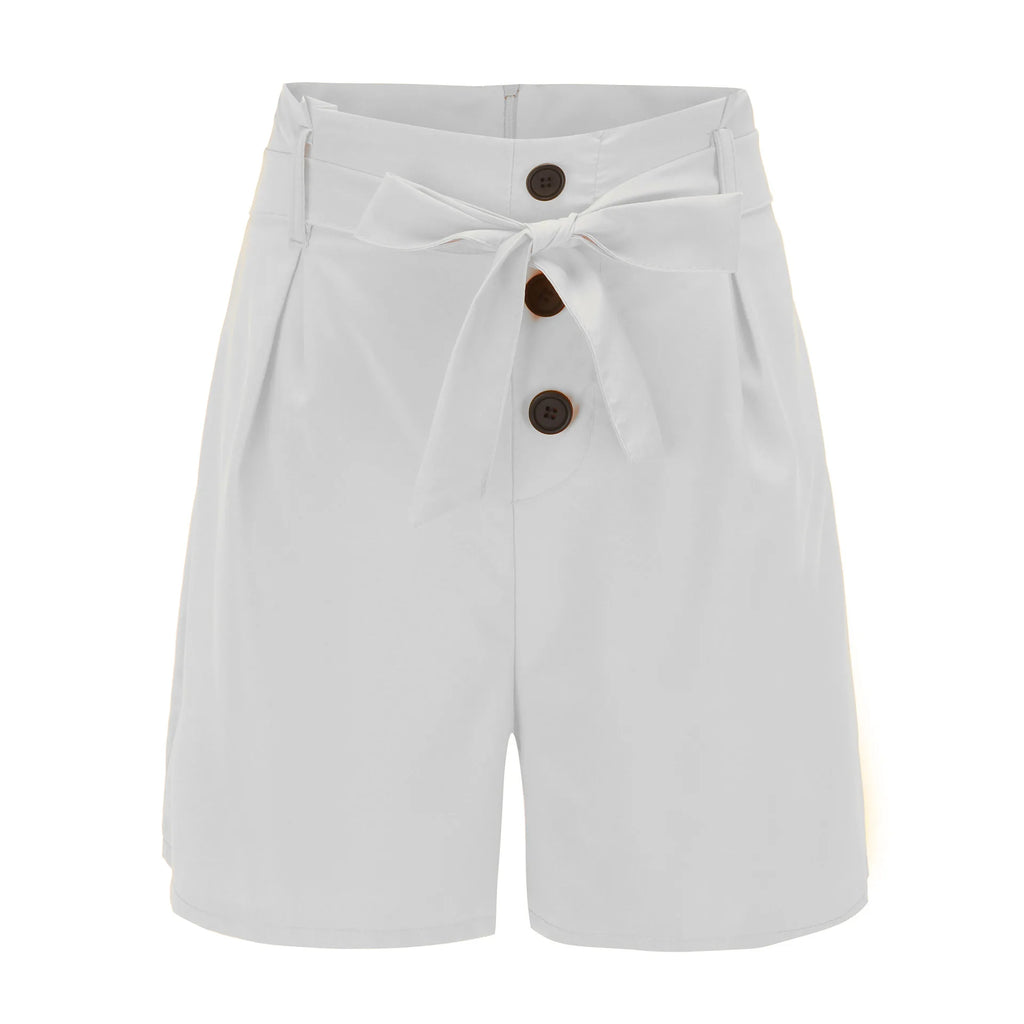 Short Femme Taille Haute – Boutons Élégants & Ceinture Mince | Collection Été