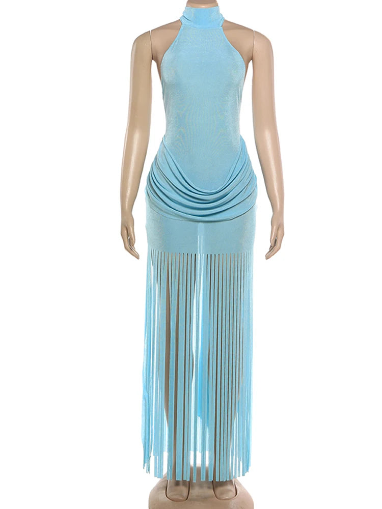 Robe Velours Moulante – Col Licou, Dos Nu & Ourlet À Glands | Femme