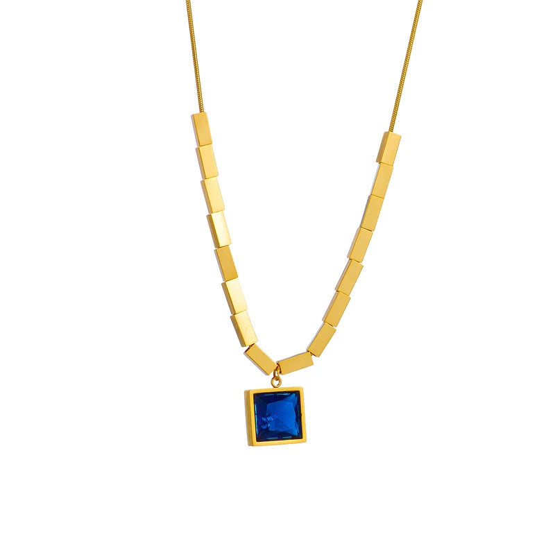 Collier Femme Zircon Bleu | Acier Inoxydable 316L | Chaîne Clavicule Géométrique
