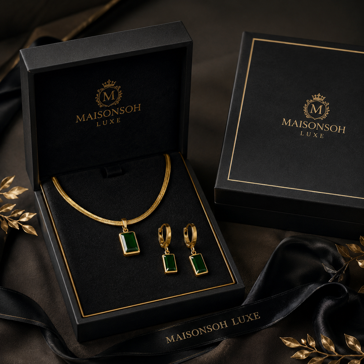 Parure Bijoux Femme Émeraude | Acier Titane | Chaîne Serpent | Style Rétro Luxe