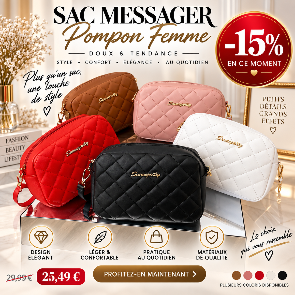 Sac Messager Pompon Femme – Doux & Tendance