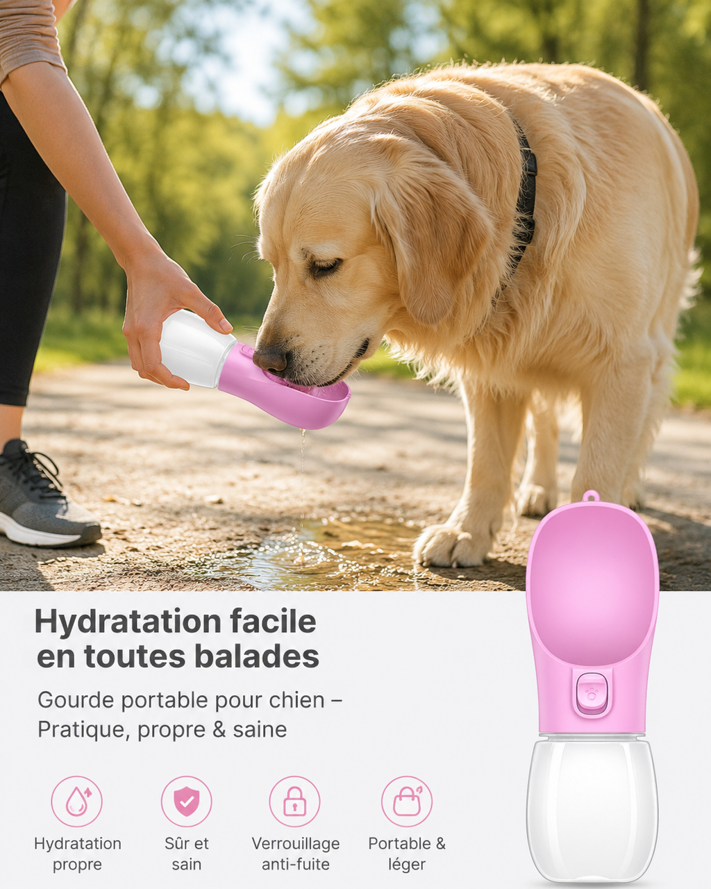 Gourde Portable Luxe pour Chien & Chat — Hydratation Premium en Extérieur