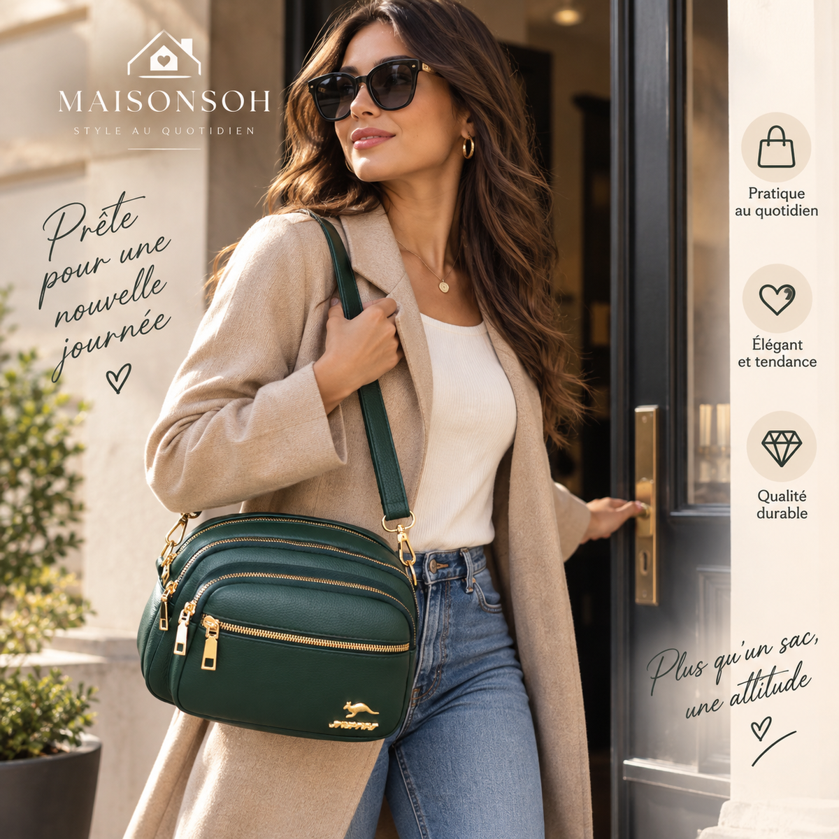 Sac à Main Cuir Souple – Multi-Poches & Luxe
